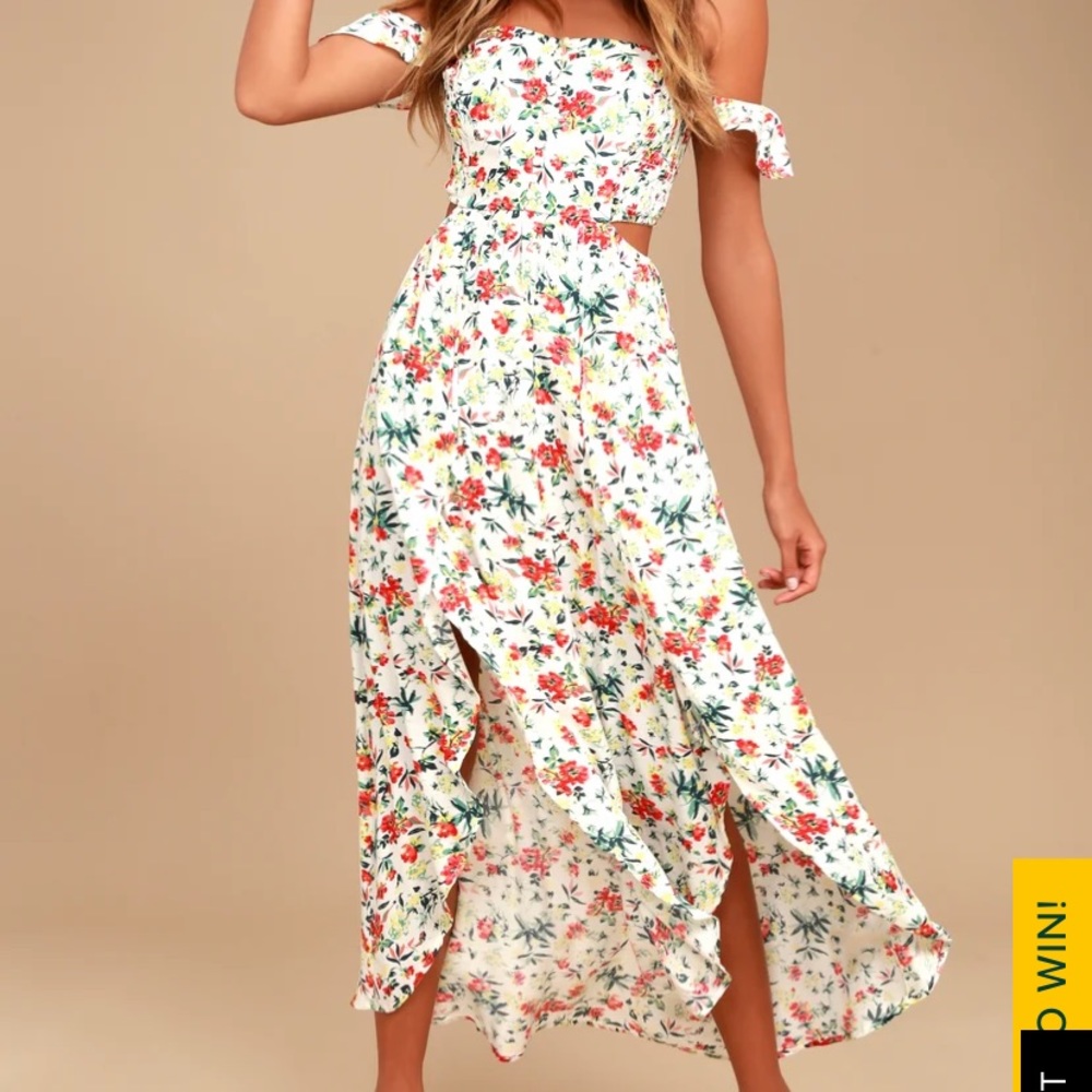 Floral Print Off-the-Shoulder Maxi Dress